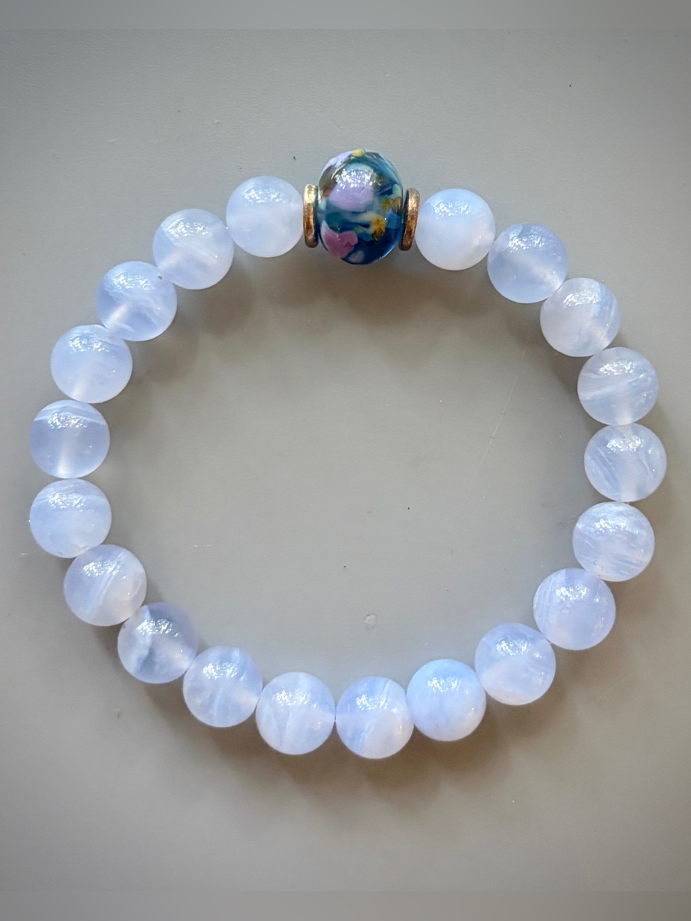 Soft Blue Lace Agate Handcrafted Bead Bracelet